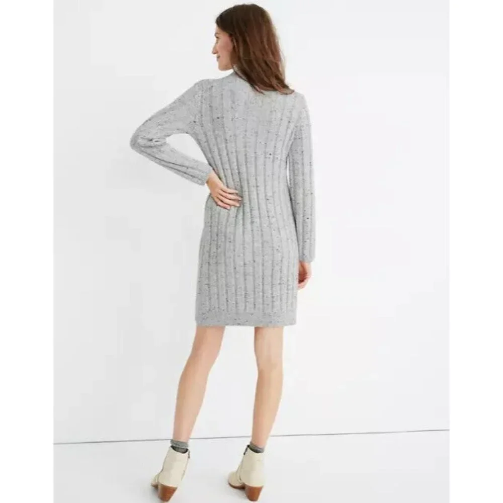 Madewell Sweater Dress Donegal Rolled Mock Neck Grey Knit Pullover SZ S NWT - Picture 3 of 4
